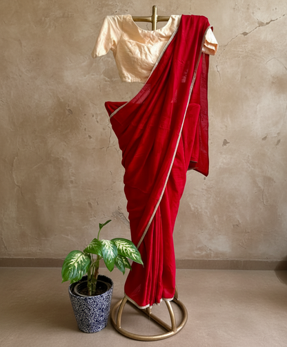 Red rose self print silk Saree