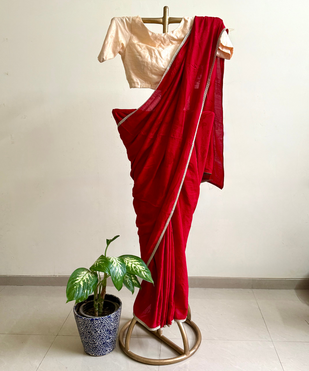 Red Self Silk Saree