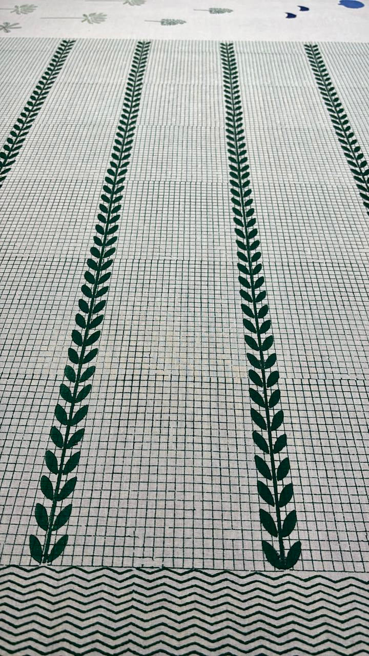 Blue summer sky block printed mulmul saree
