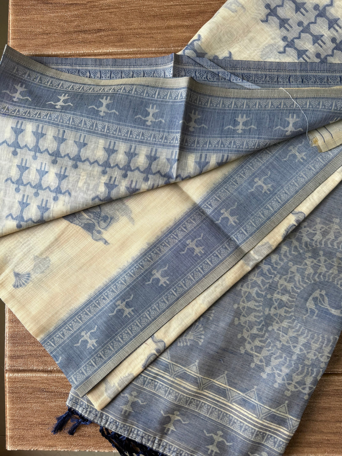Blue varli chanderi cotton saree