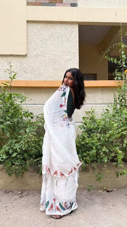 White summer cotton saree