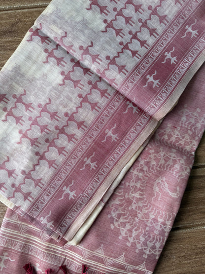 Red varli chanderi cotton saree