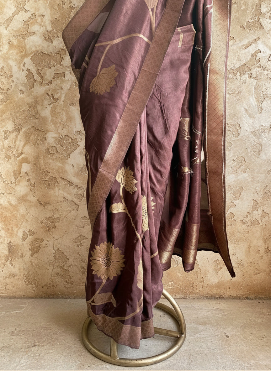 Brown silk banarasi saree