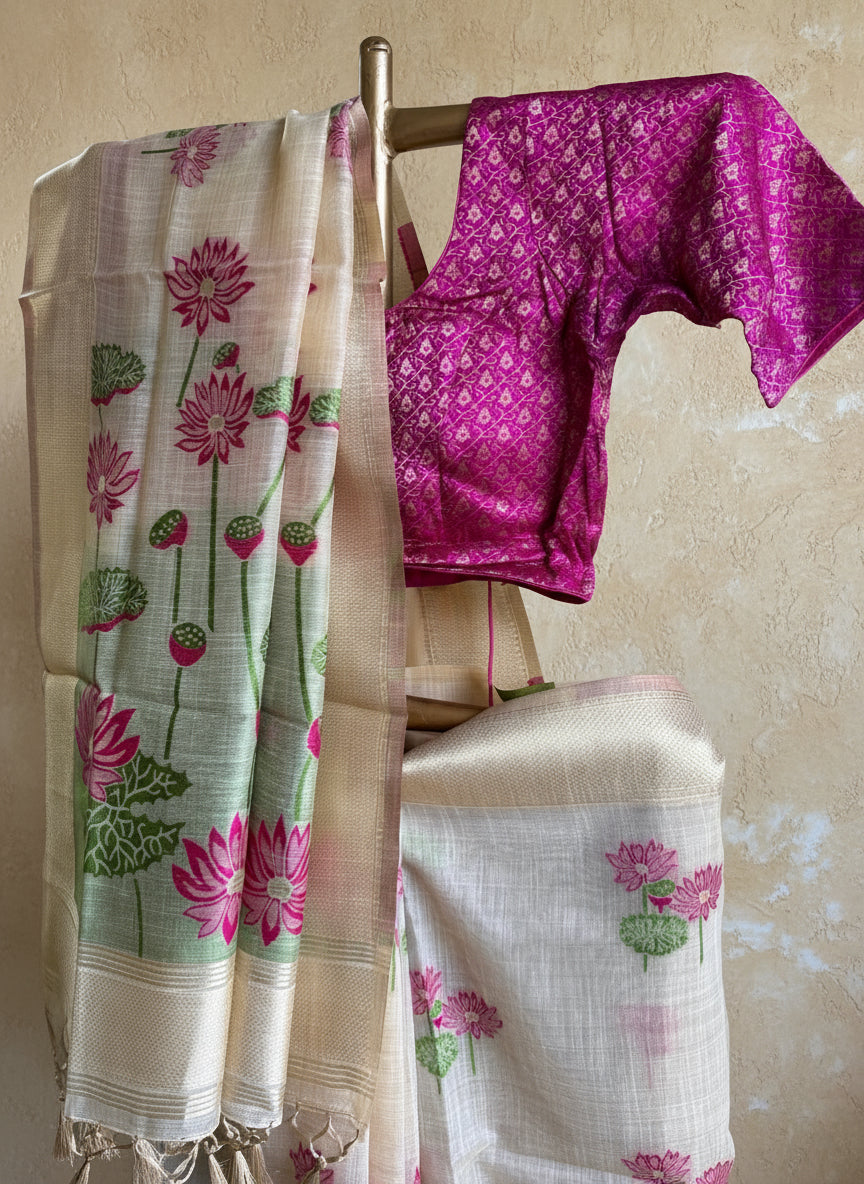 Pink lotus Chanderi cotton saree