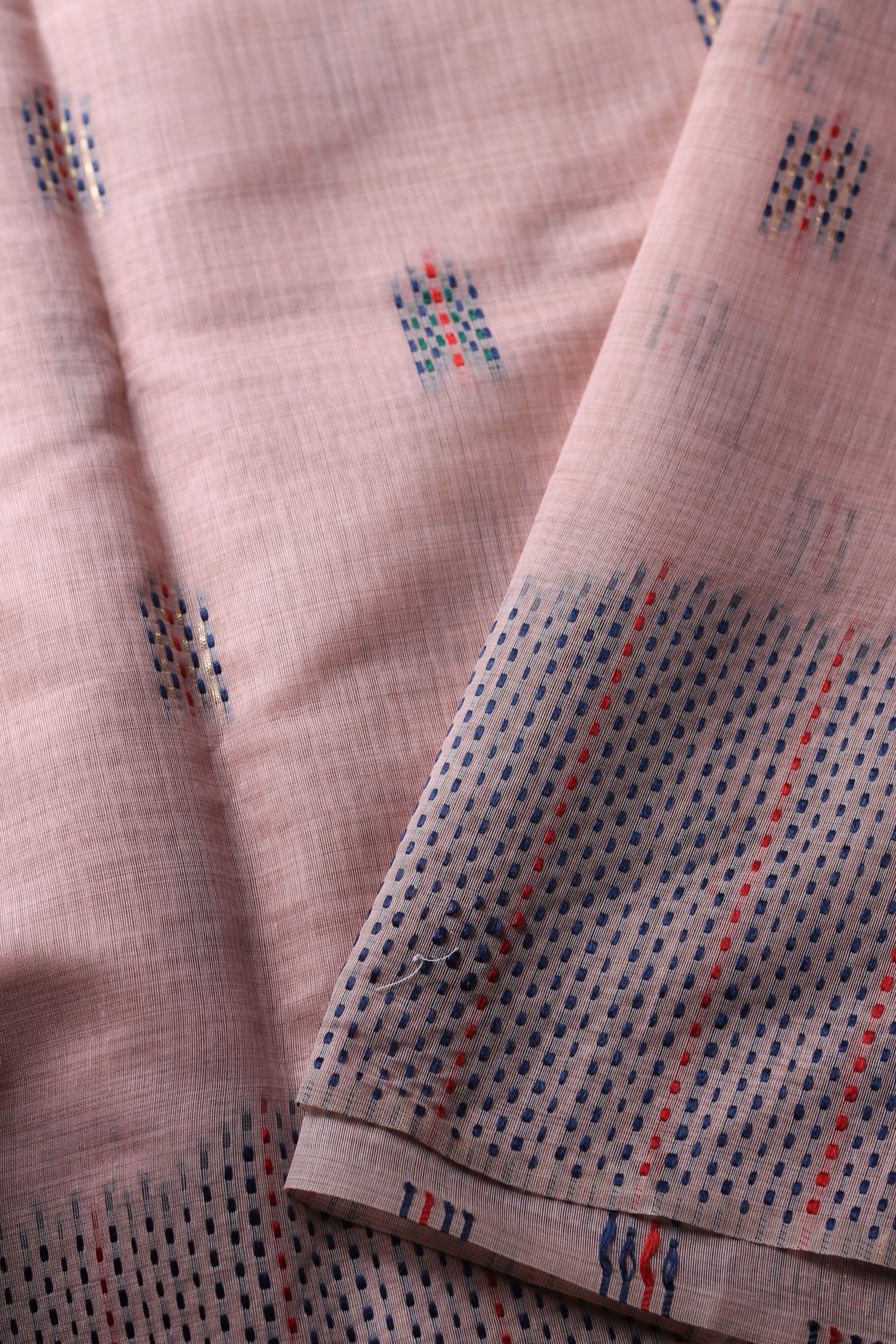 Peach chanderi cotton kantha saree