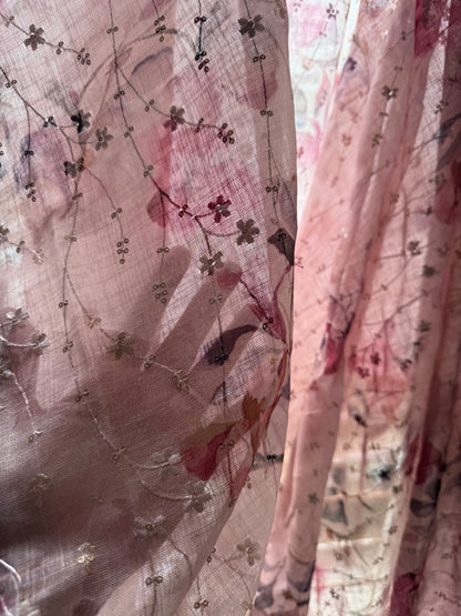 Light pink thread embroidered saree