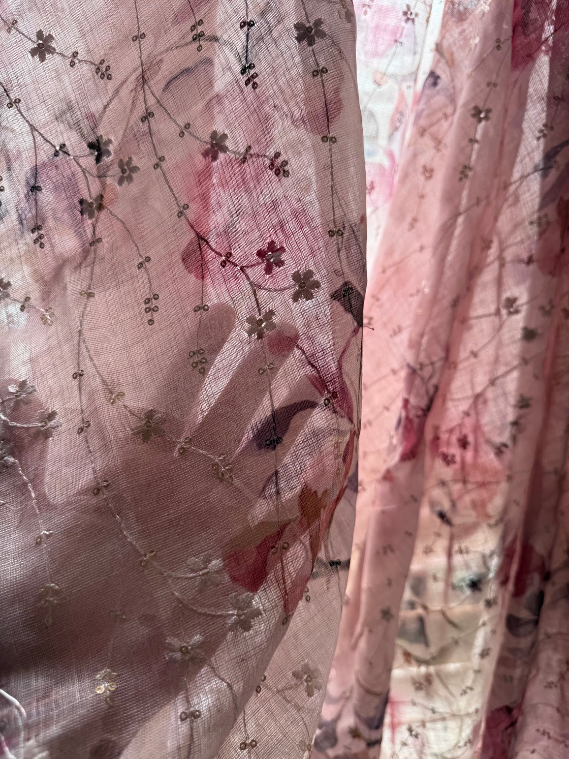 Light pink thread embroidered saree