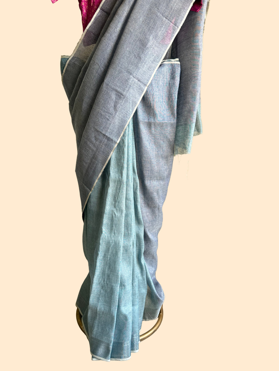 Blue linen zari saree