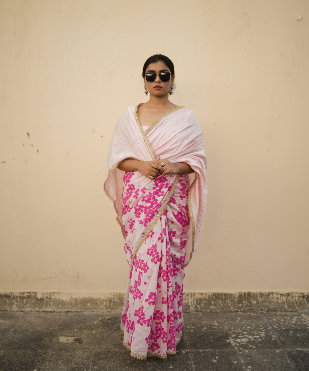 Pink blockprinted chanderi silk saree