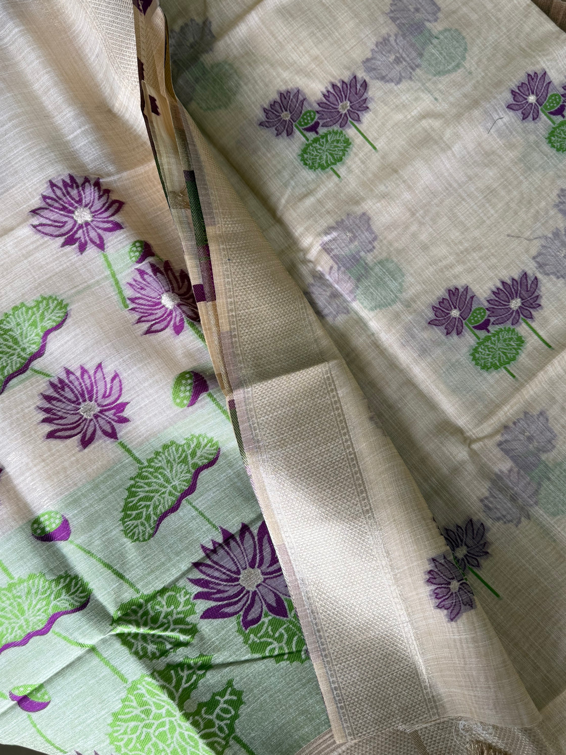 Purple lotus chanderi cotton saree