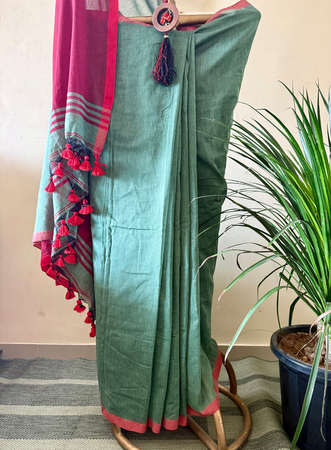 Summer green cotton saree