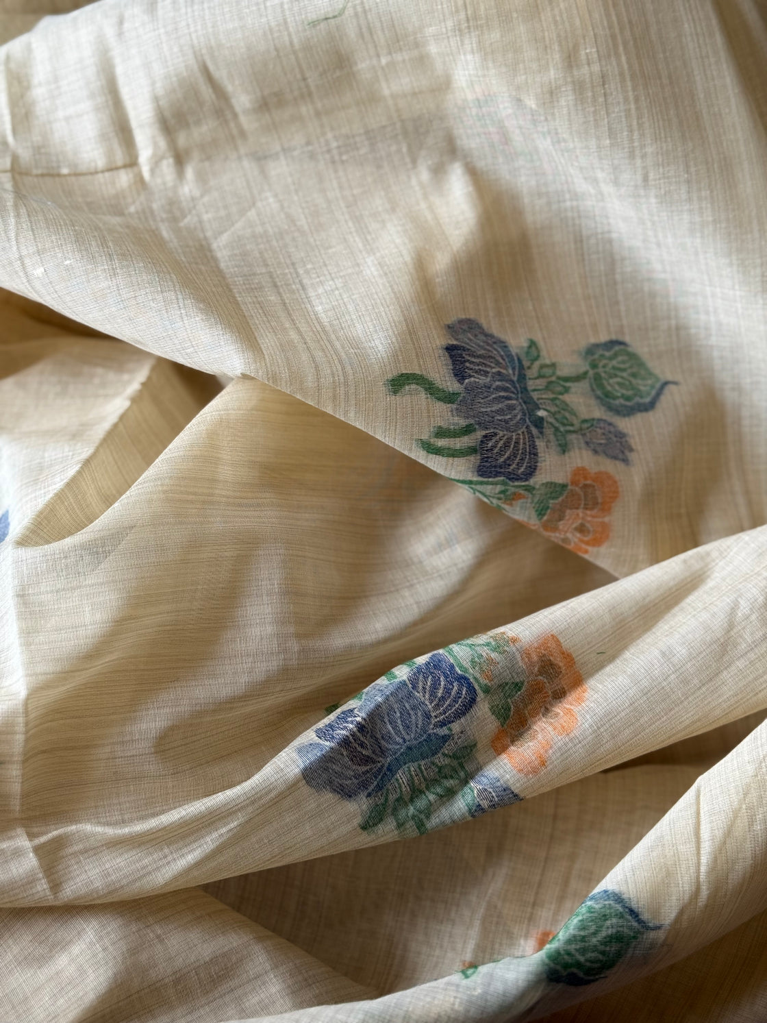 Beige chanderi cotton jamdani saree