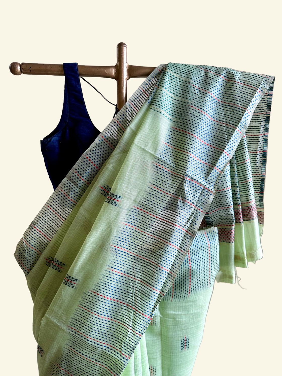 Calm green chanderi cotton kantha saree