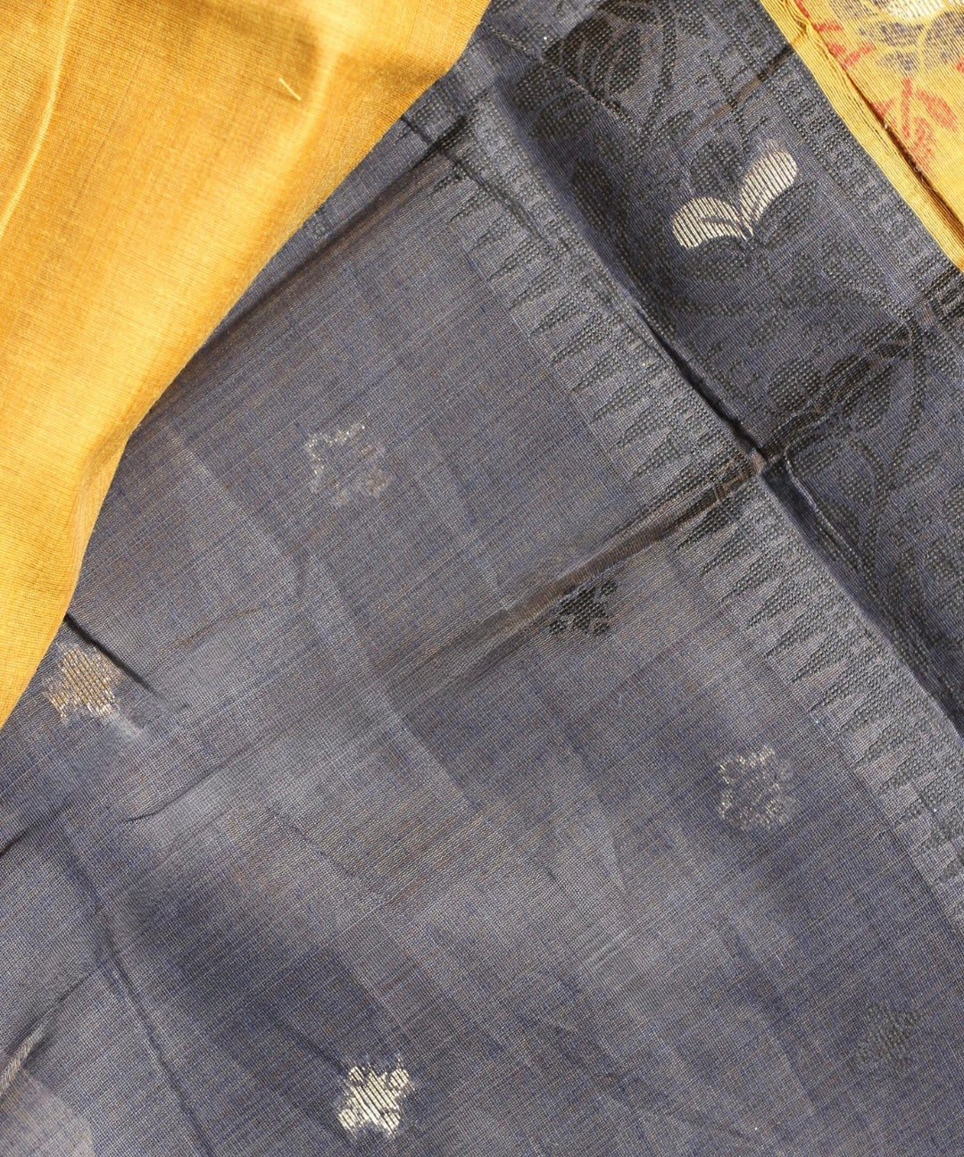 Yellow chanderi cotton jamdani saree