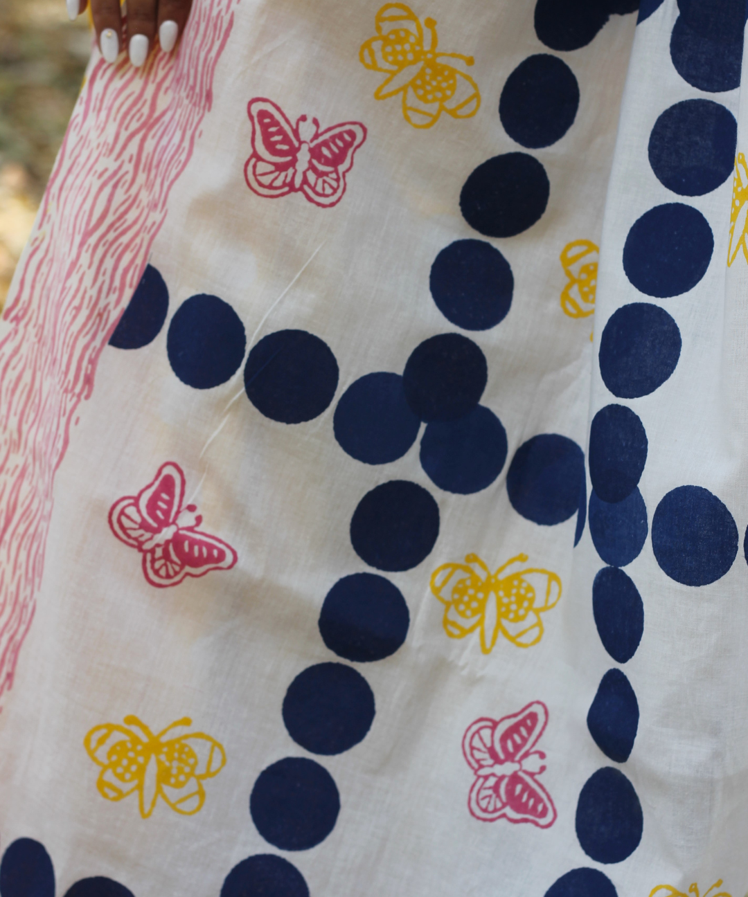 White yellow summer dream block printed mulmul saree