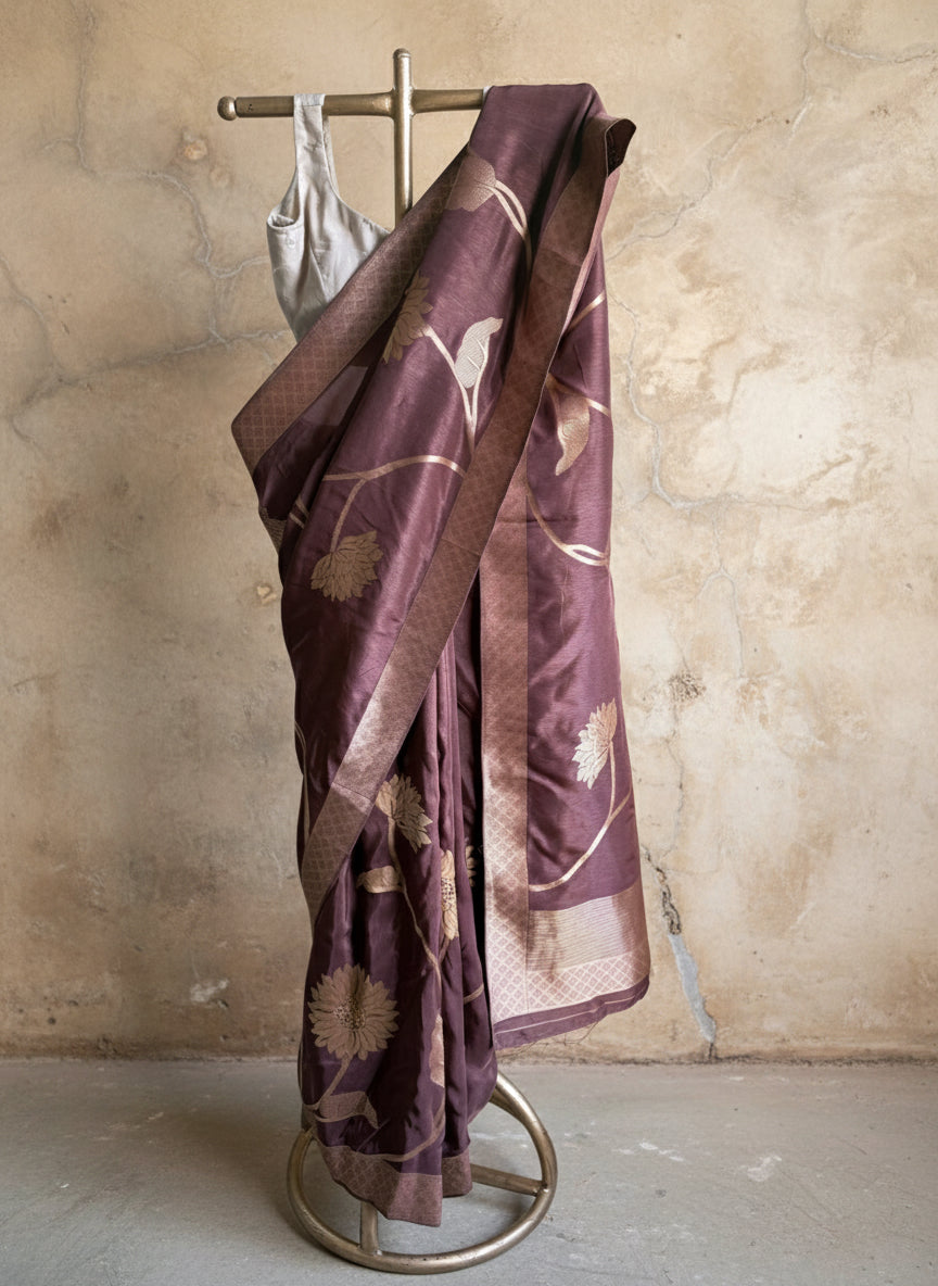 Brown silk banarasi saree