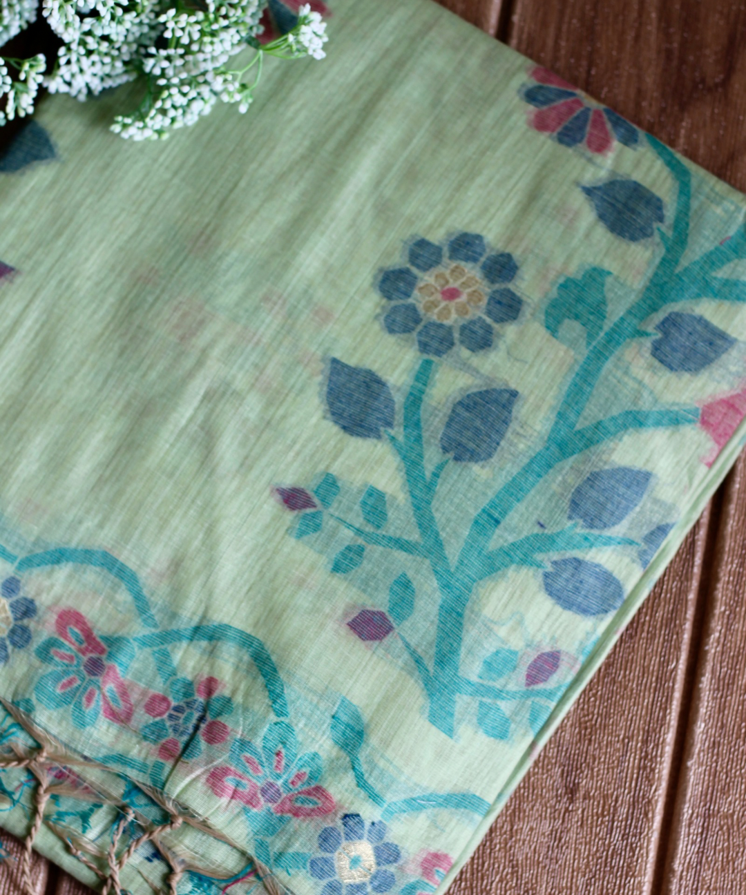 Sage green jamdani saree