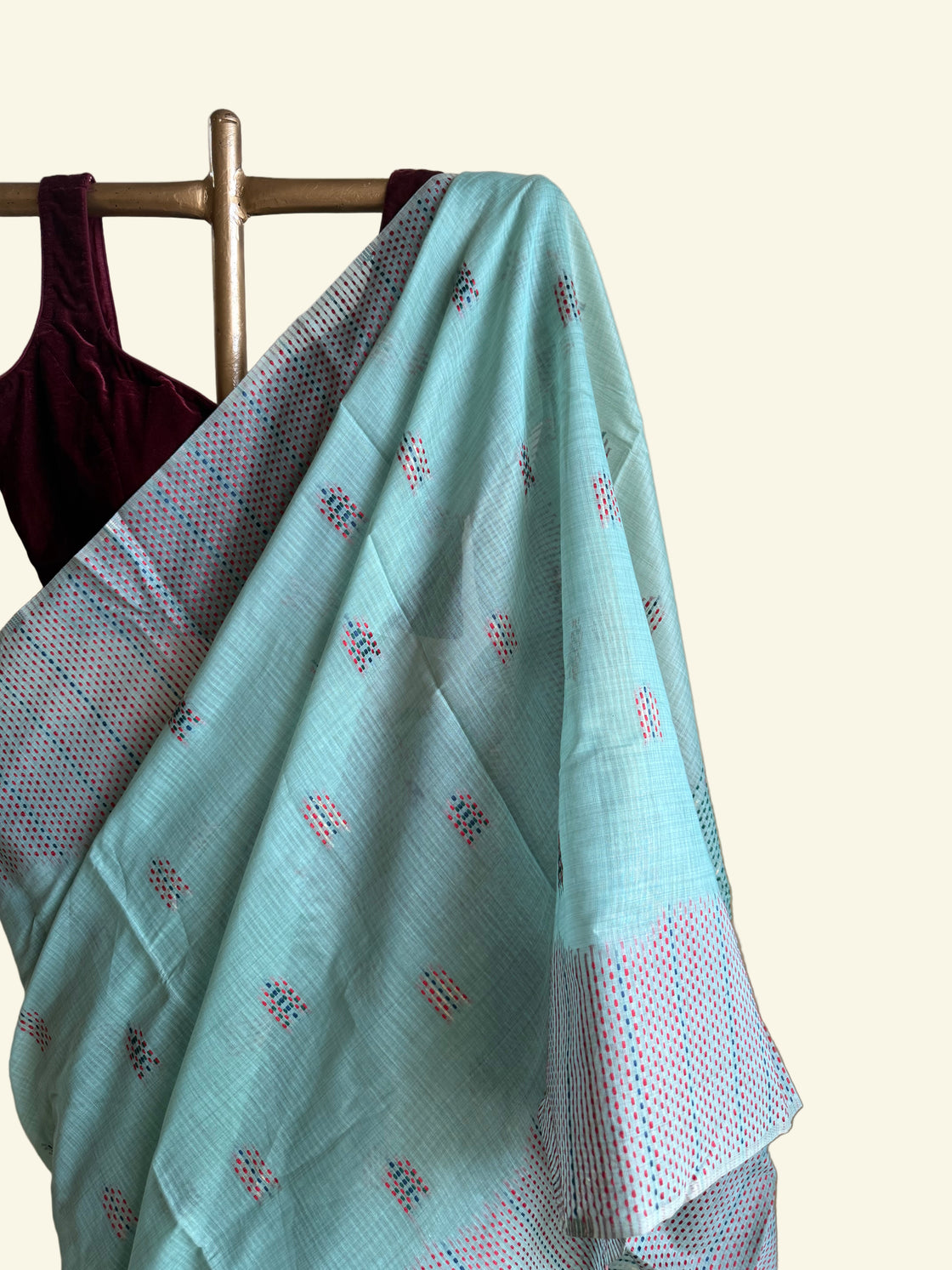 Sea green chanderi cotton kantha saree