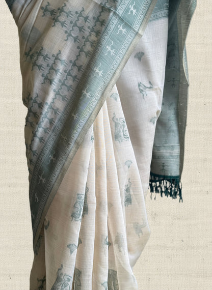 Green varli chanderi cotton saree