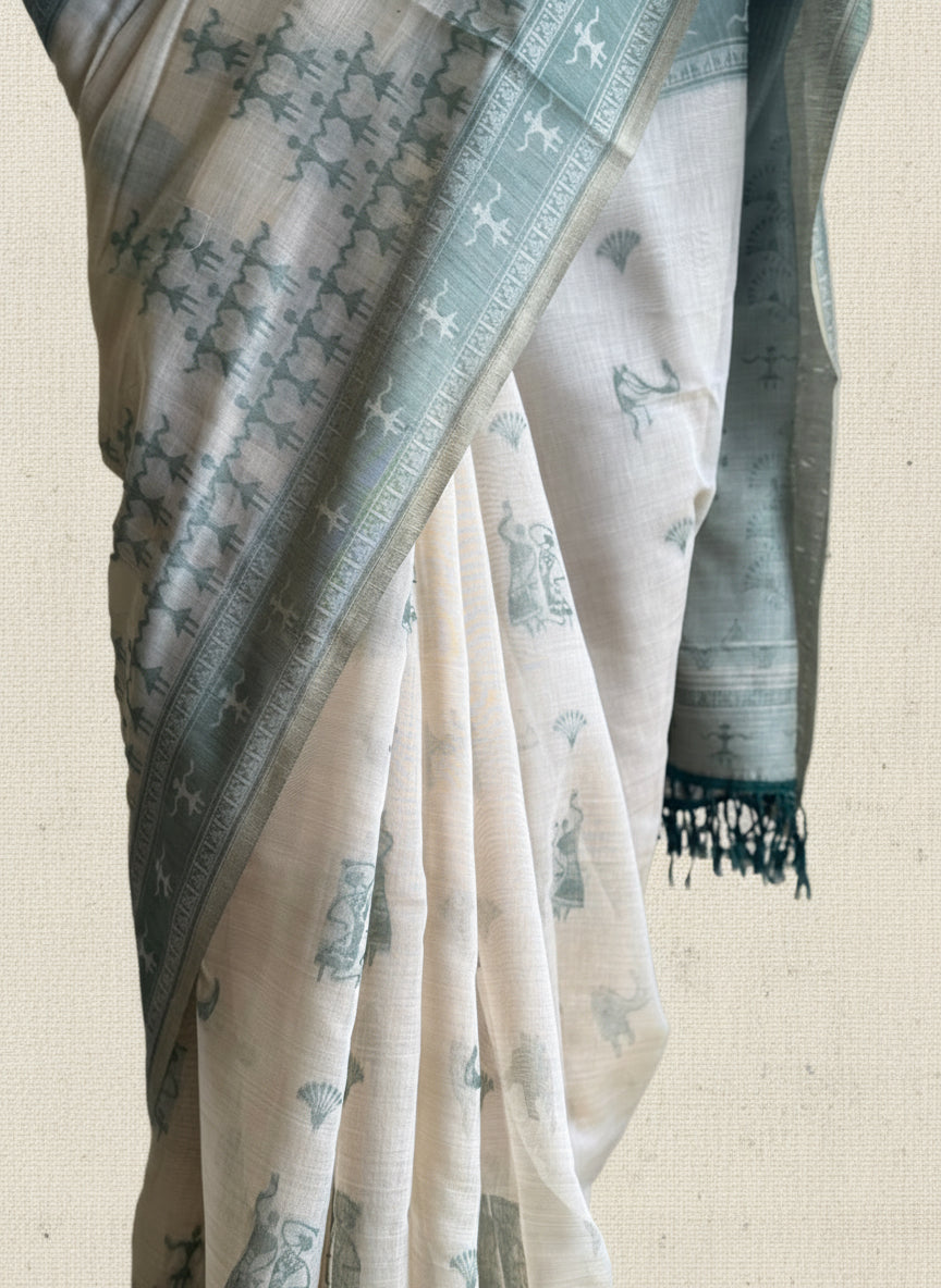 Green varli chanderi cotton saree