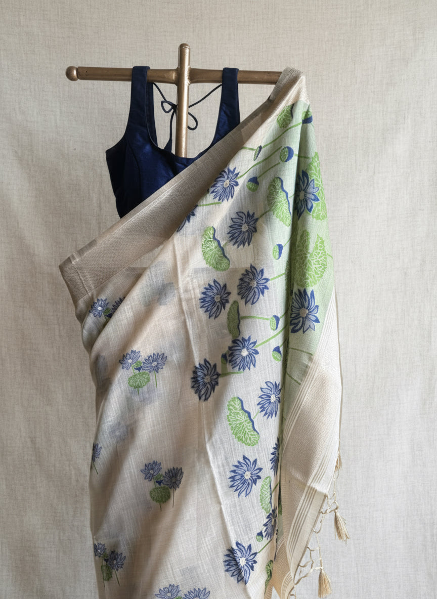 Blue lotus chanderi cotton saree