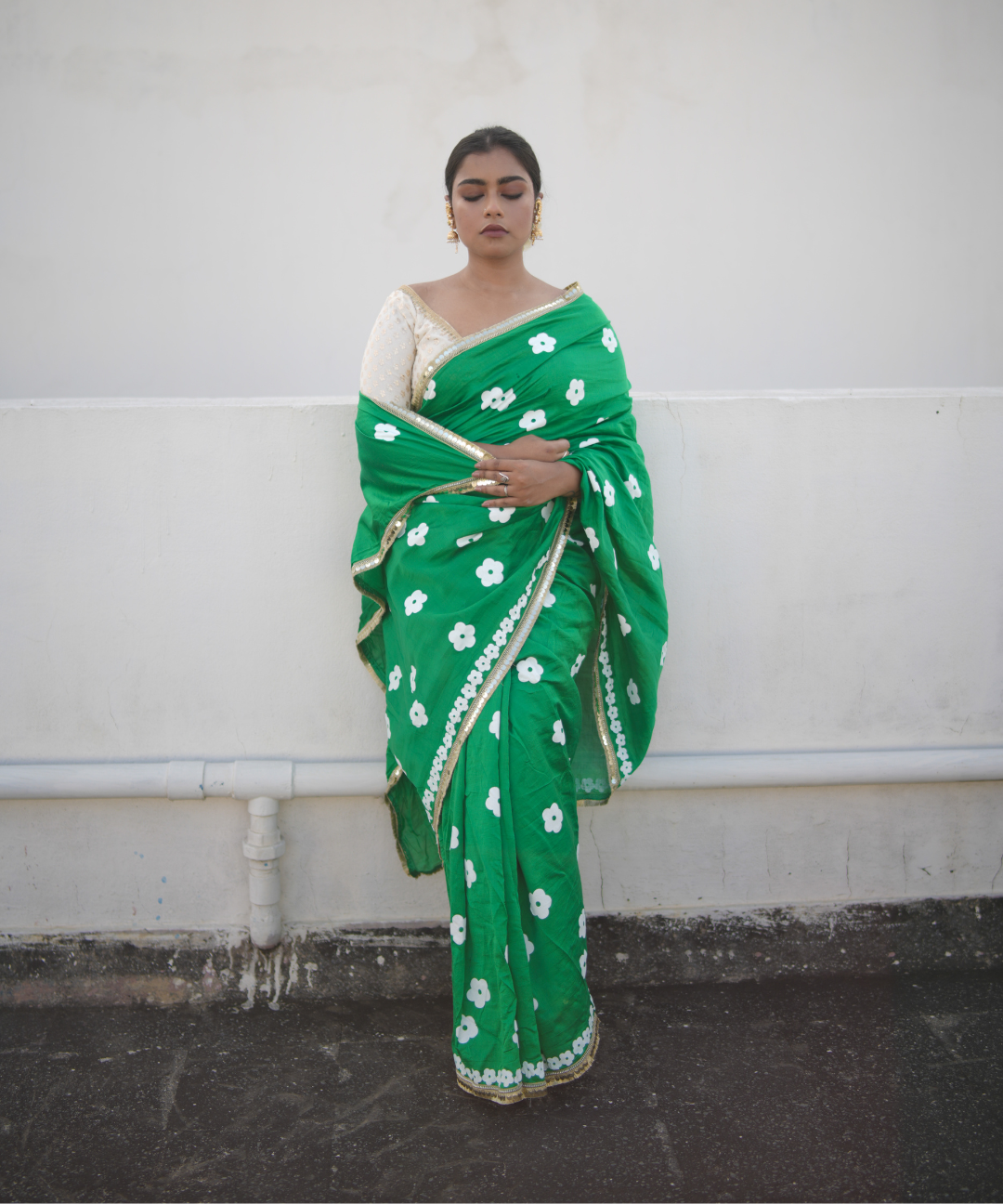 Green blockprinted chanderi silk saree
