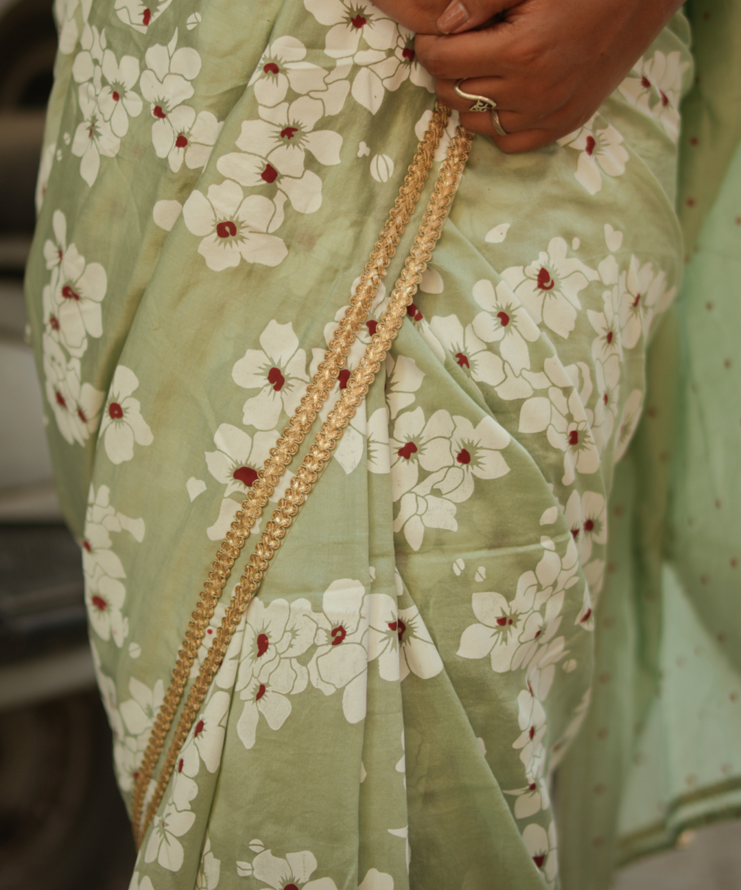 Mint blockprinted chanderi silk saree
