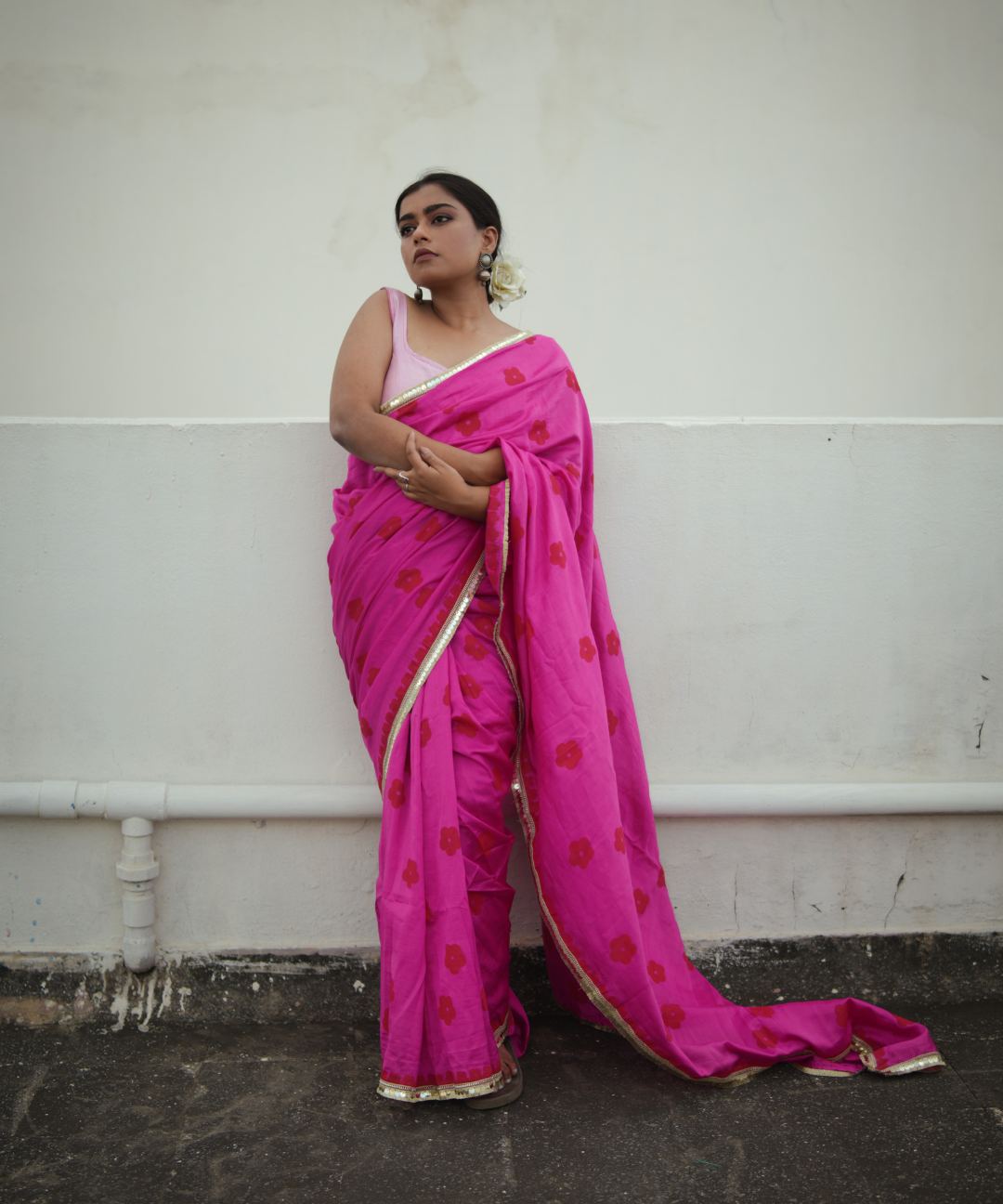 Rani pink blockprinted chanderi silk saree