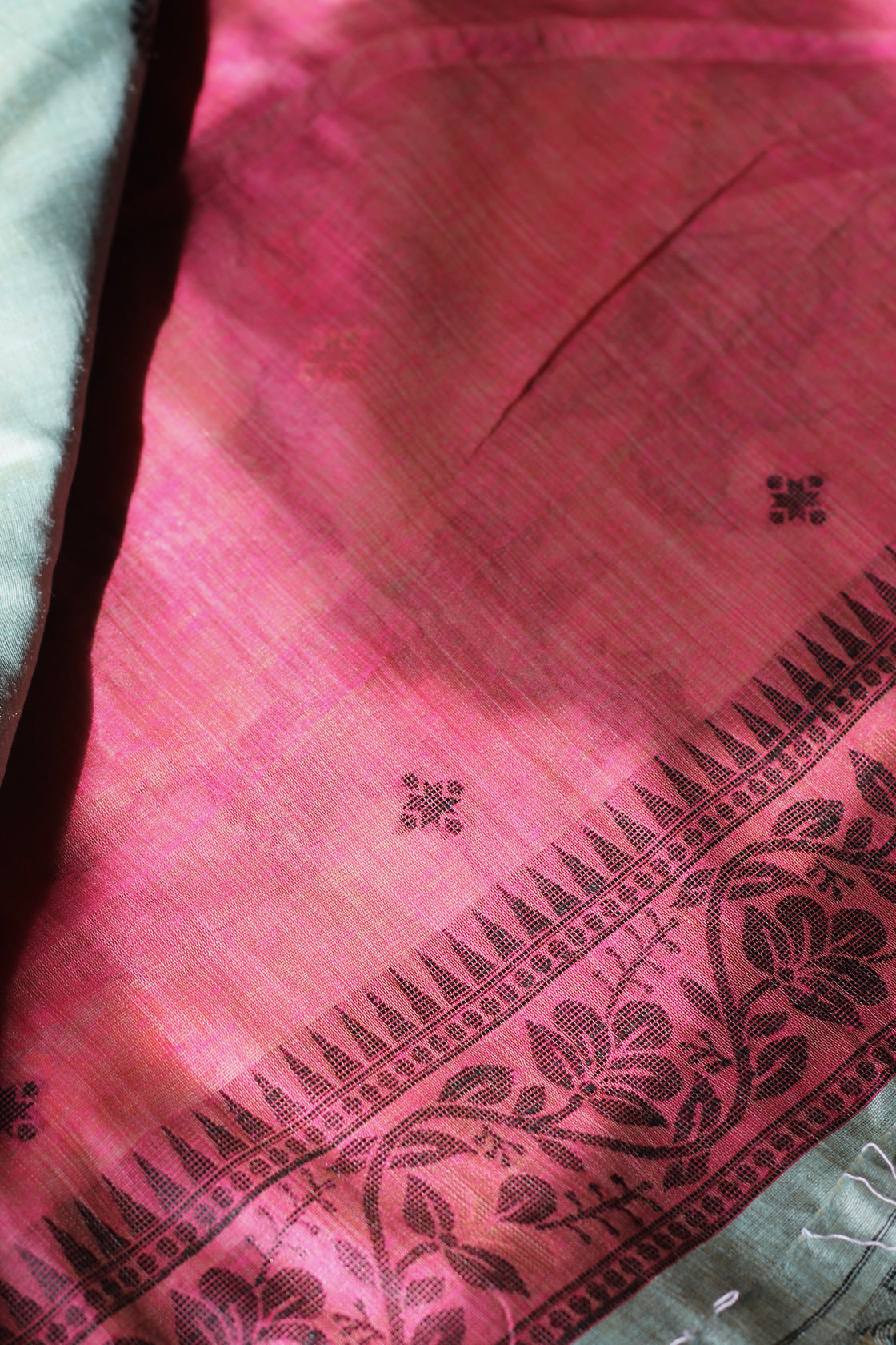 Sage green chanderi cotton jamdani saree