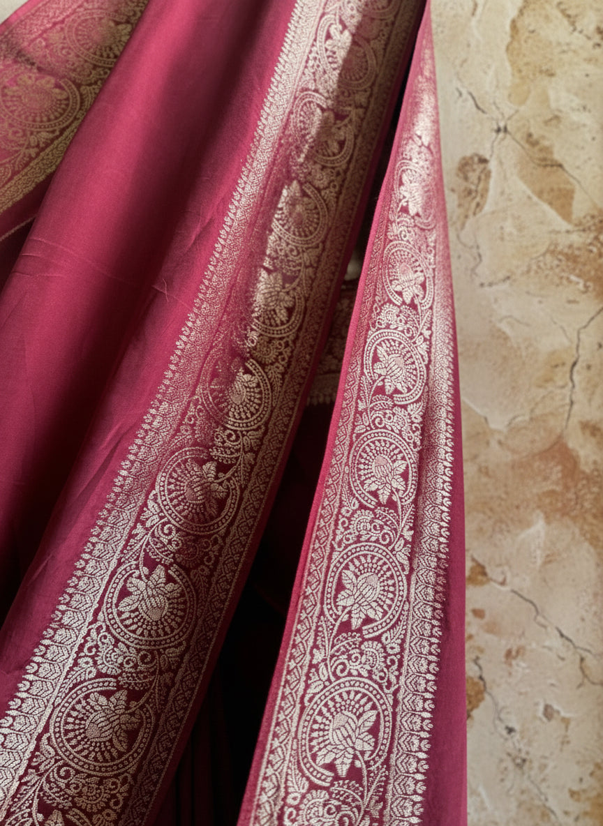 Maroon silk banarasi saree