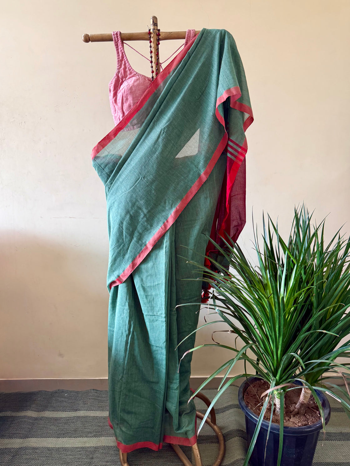 Summer green cotton saree