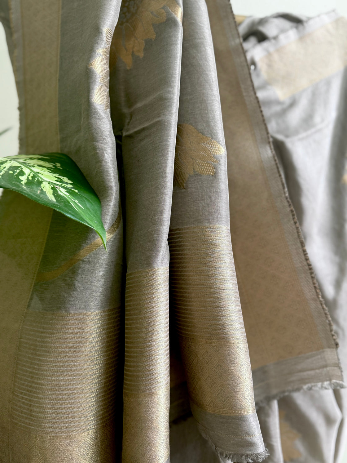 Grey silk banarasi saree