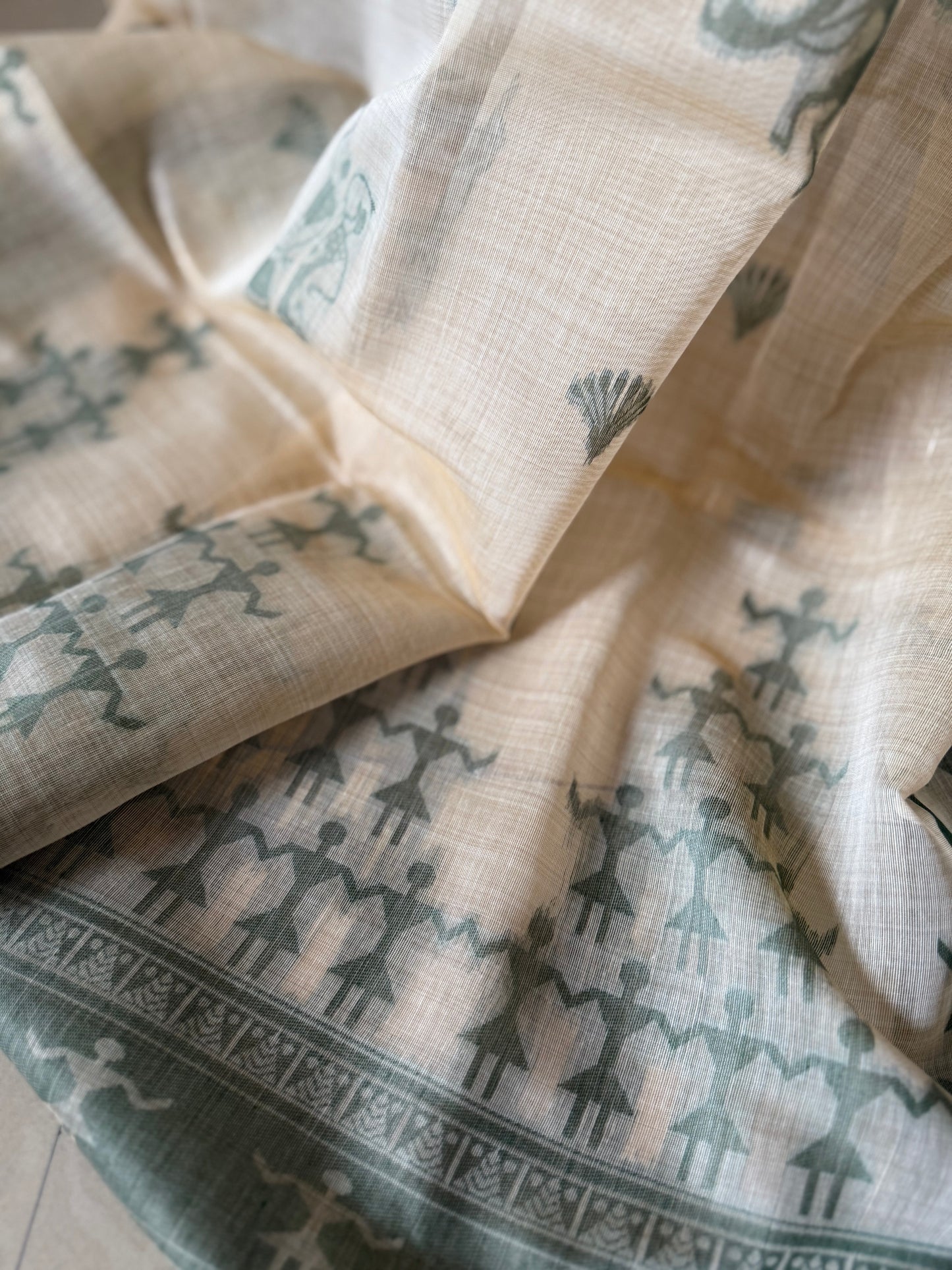 Green varli chanderi cotton saree