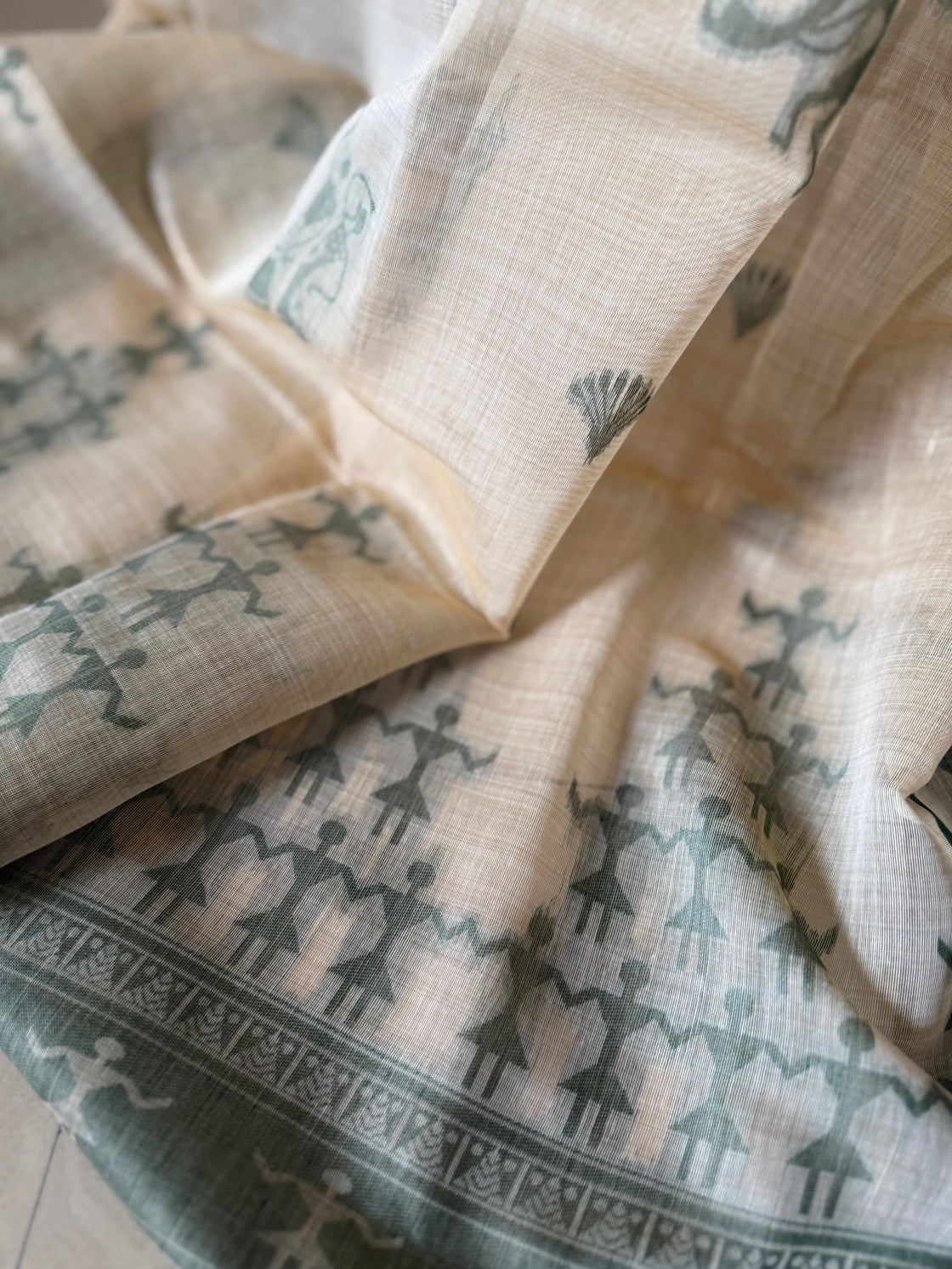Green varli chanderi cotton saree