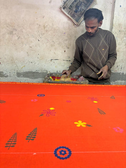 Orange pink blockprinted mulmul saree