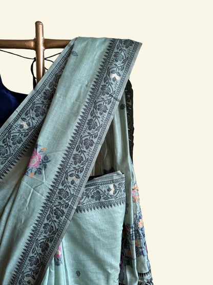 Sage green chanderi cotton jamdani saree