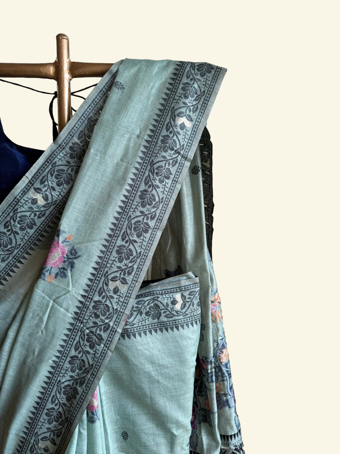 Sage green chanderi cotton jamdani saree