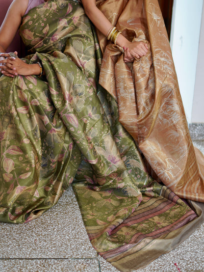 Green abstract tissue silk saree