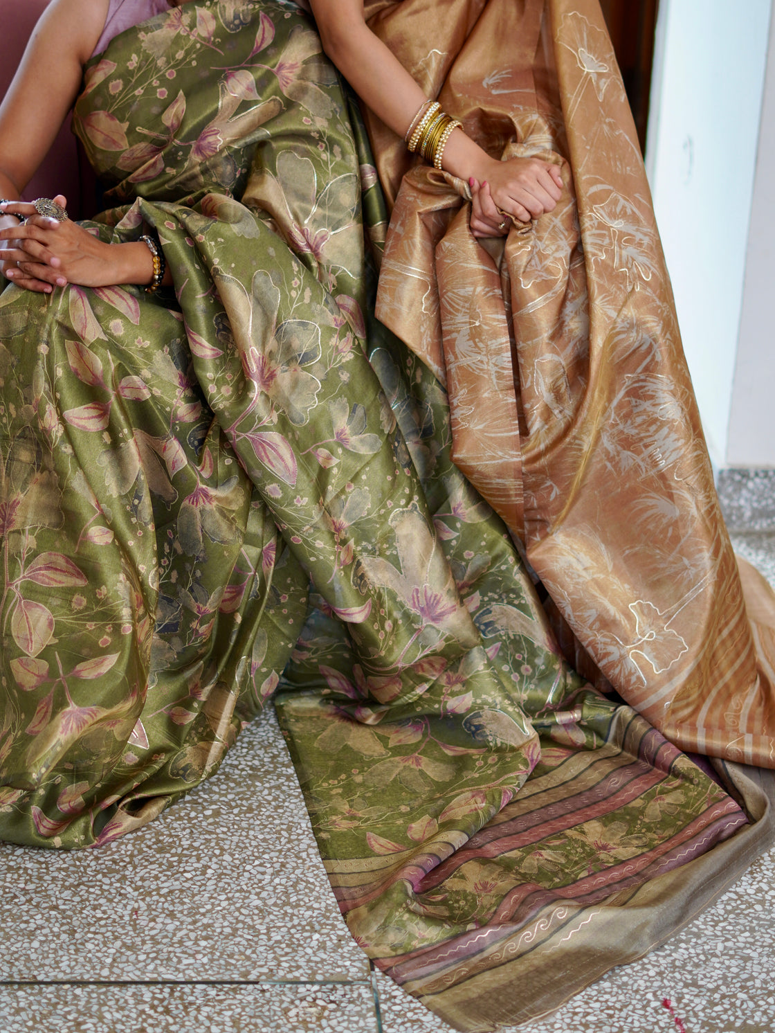 Green abstract tissue silk saree