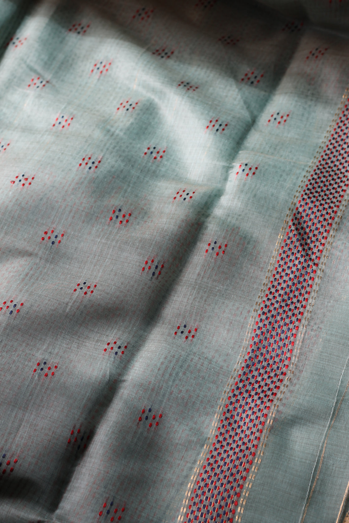 Sea green chanderi cotton kantha saree