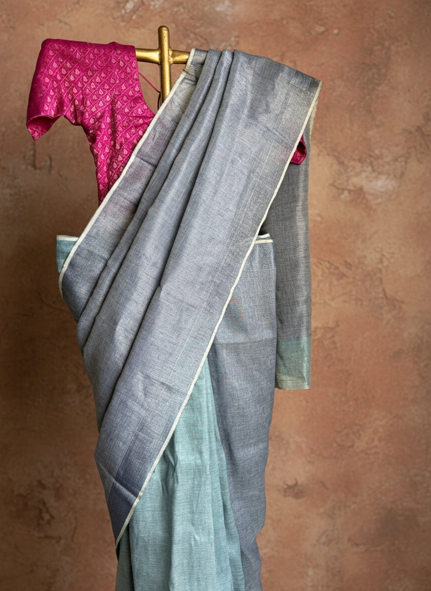 Blue linen zari saree