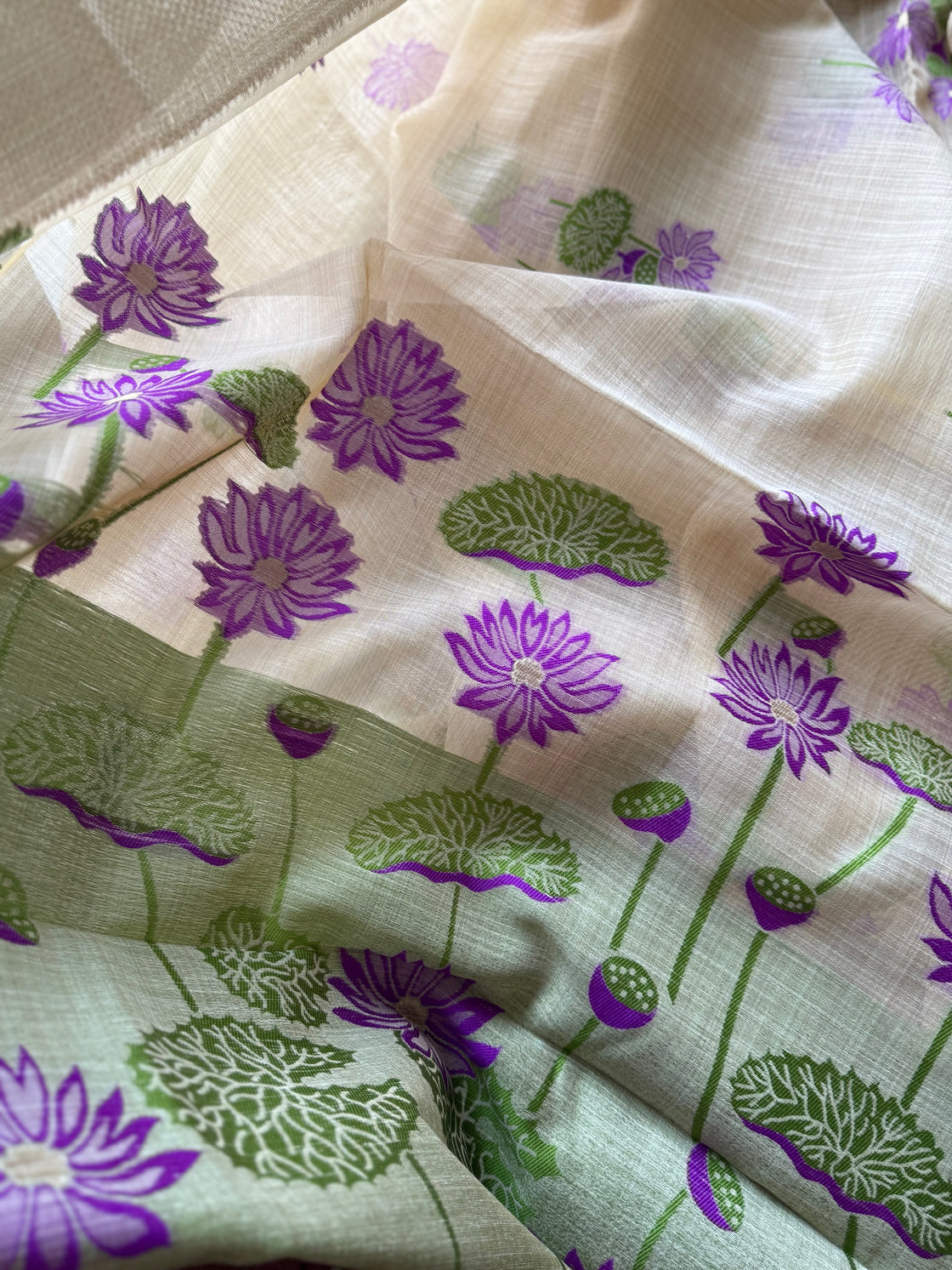 Happy purple lotus chanderi cotton saree