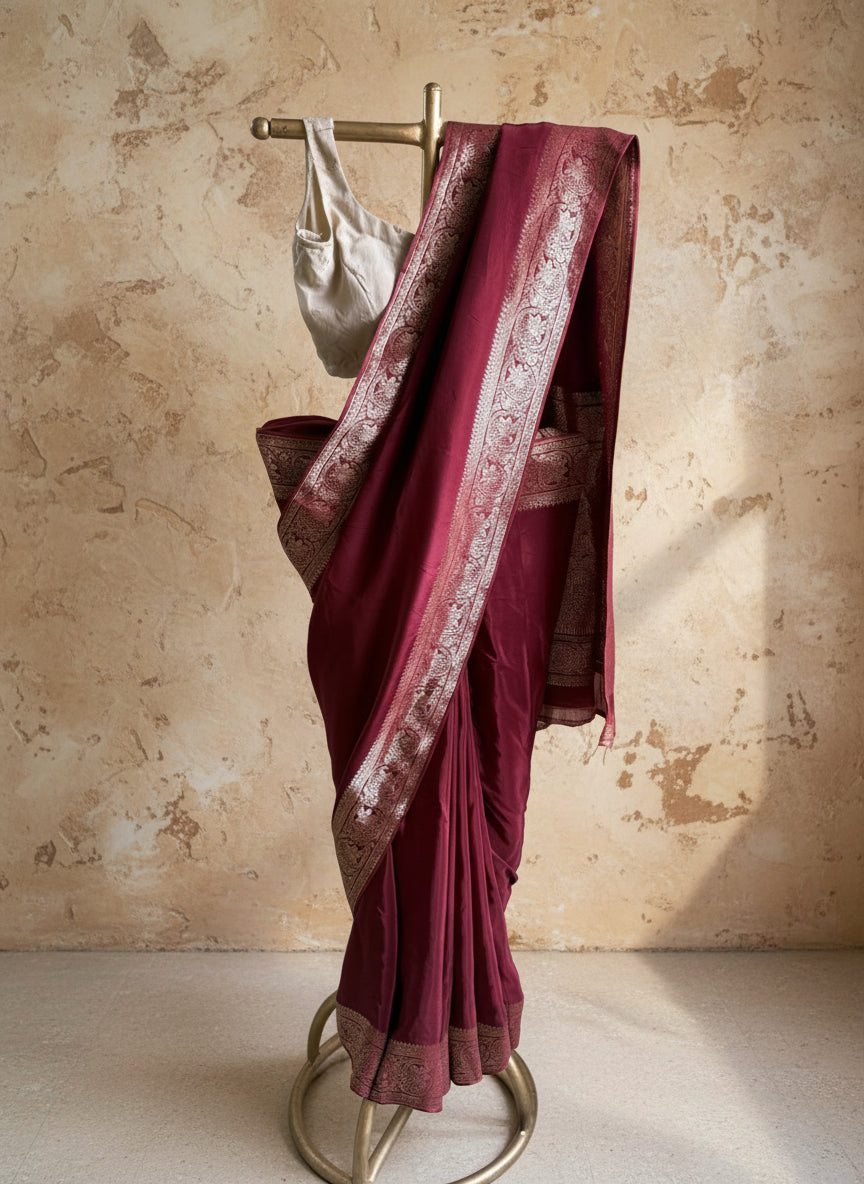Maroon silk banarasi saree