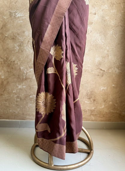 Brown silk banarasi saree