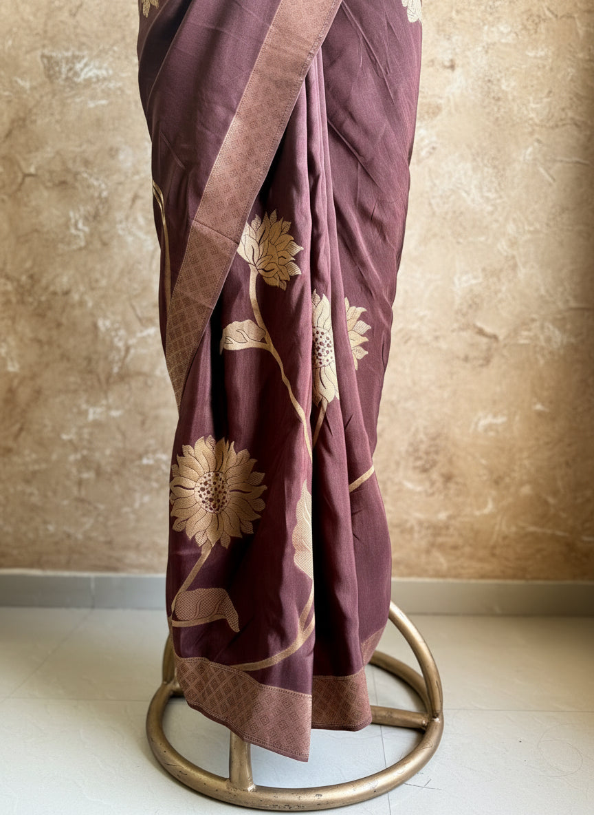 Brown silk banarasi saree