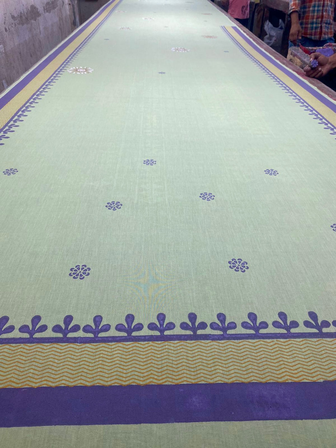 Calm green hand blockprinted cotton mulmul saree