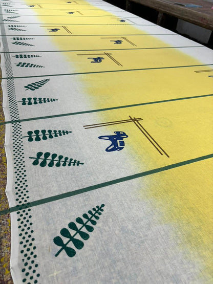Yellow summer vibes block printed mulmul saree