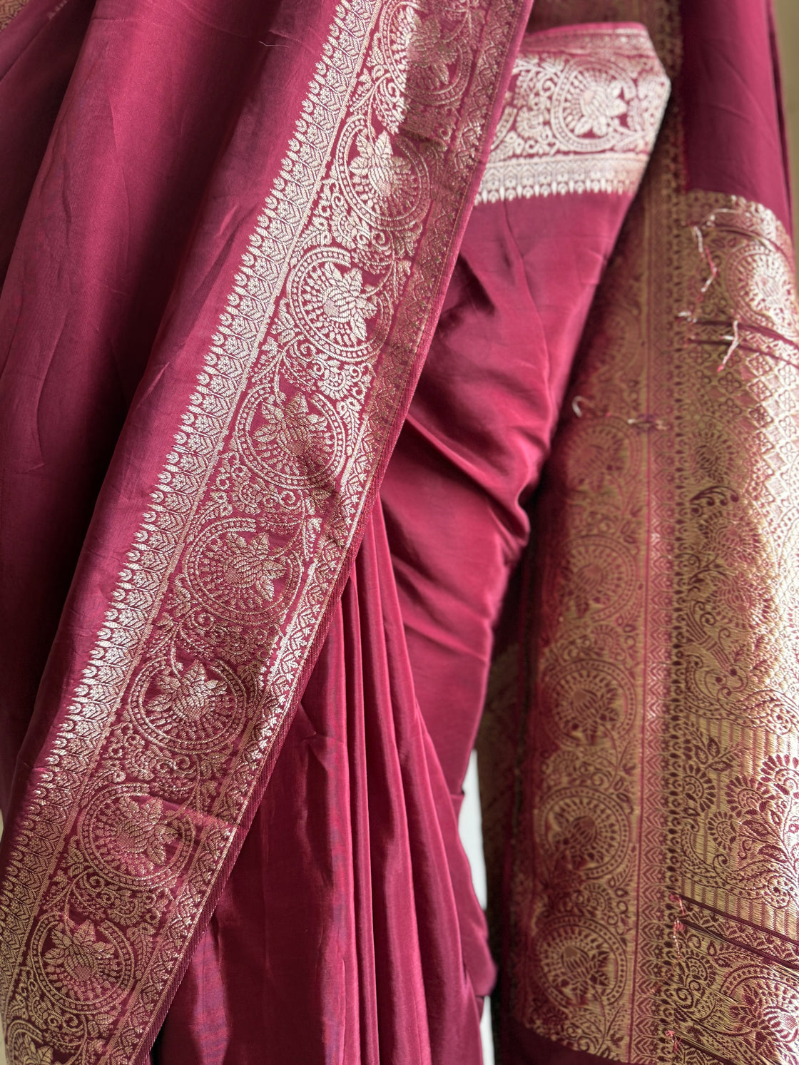Maroon silk banarasi saree