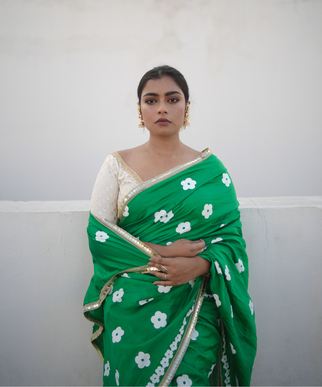 Green blockprinted chanderi silk saree