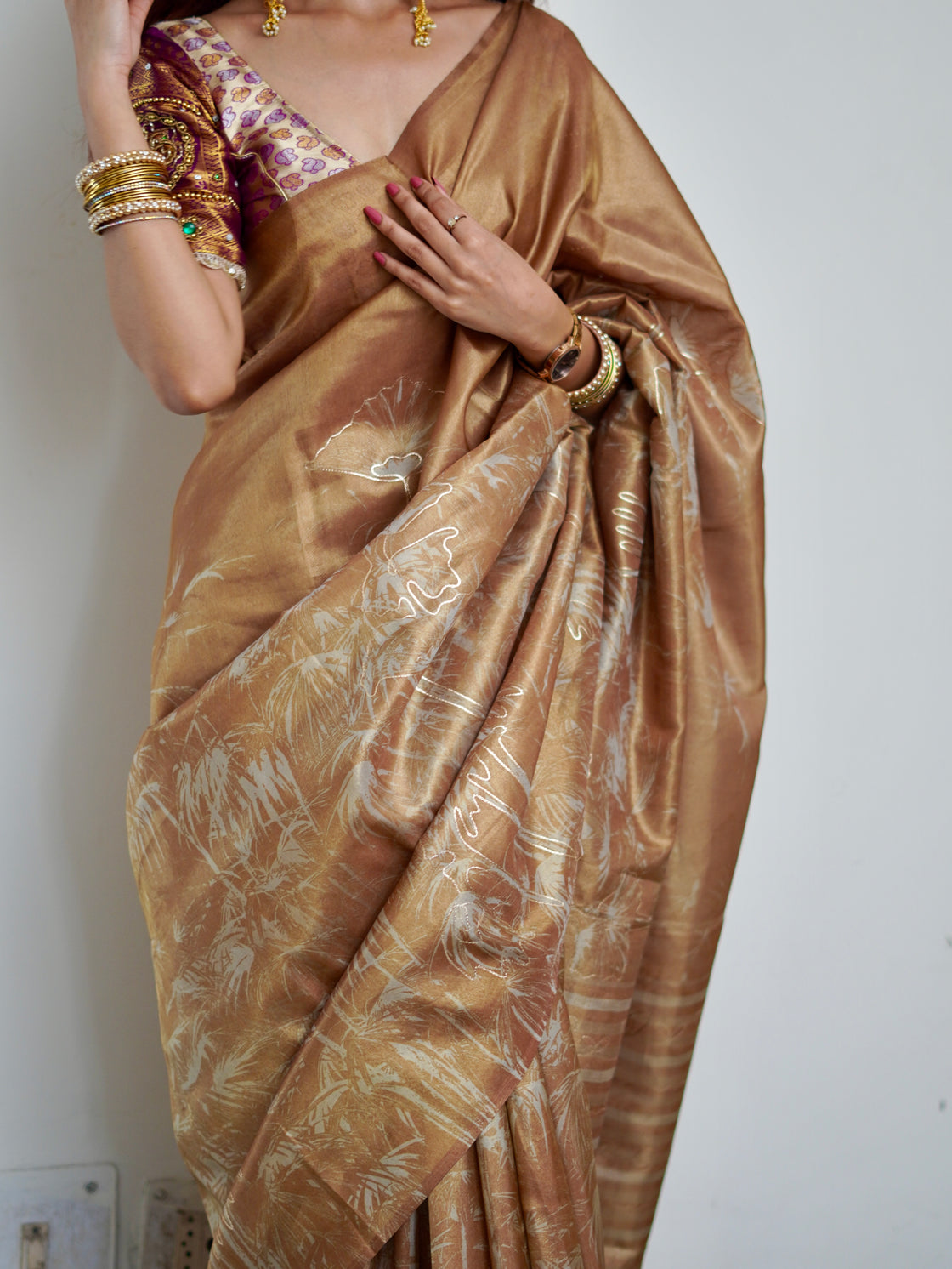 Brown abstract tissue silk saree